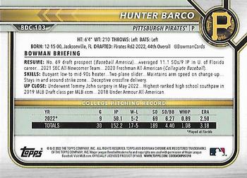 2022 Bowman Draft - Chrome #BDC-103 Hunter Barco Back