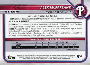 2022 Bowman Draft - Chrome #BDC-117 Alex McFarlane Back