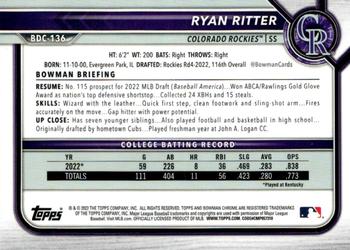 2022 Bowman Draft - Chrome #BDC-136 Ryan Ritter Back
