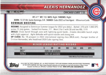 2022 Bowman Draft - Chrome #BDC-173 Alexis Hernandez Back