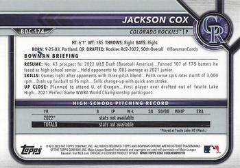 2022 Bowman Draft - Chrome #BDC-174 Jackson Cox Back