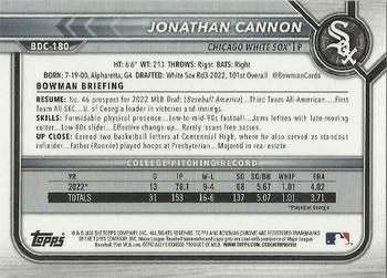 2022 Bowman Draft - Chrome #BDC-180 Jonathan Cannon Back