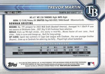 2022 Bowman Draft - Chrome #BDC-184 Trevor Martin Back