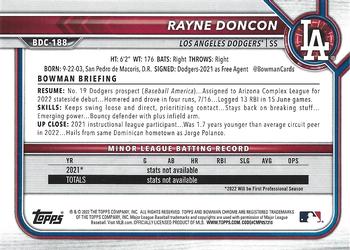 2022 Bowman Draft - Chrome #BDC-188 Rayne Doncon Back