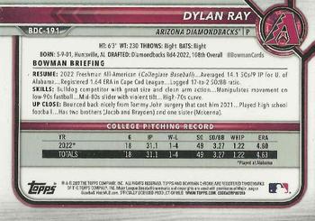 2022 Bowman Draft - Chrome #BDC-191 Dylan Ray Back