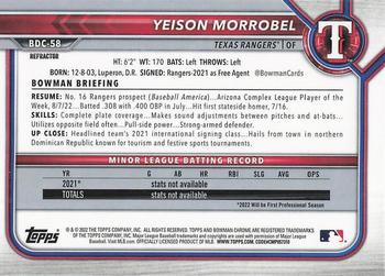 2022 Bowman Draft - Chrome Refractor #BDC-58 Yeison Morrobel Back