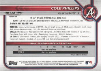 2022 Bowman Draft - Chrome Refractor #BDC-90 Cole Phillips Back