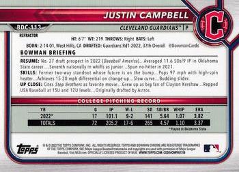 2022 Bowman Draft - Chrome Refractor #BDC-113 Justin Campbell Back