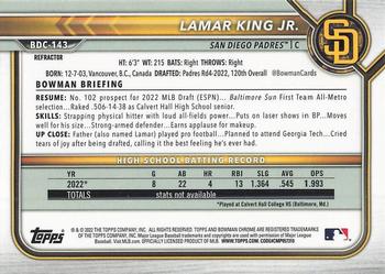 2022 Bowman Draft - Chrome Refractor #BDC-143 Lamar King Jr. Back