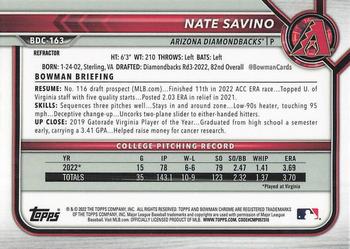 2022 Bowman Draft - Chrome Refractor #BDC-163 Nate Savino Back