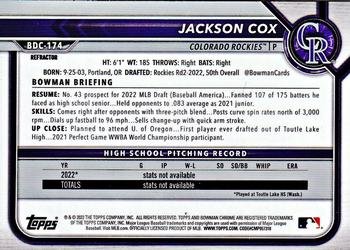 2022 Bowman Draft - Chrome Refractor #BDC-174 Jackson Cox Back