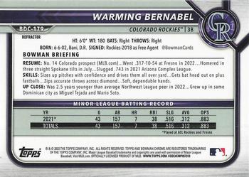 2022 Bowman Draft - Chrome Refractor #BDC-179 Warming Bernabel Back