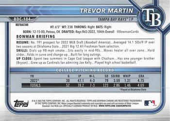 2022 Bowman Draft - Chrome Refractor #BDC-184 Trevor Martin Back