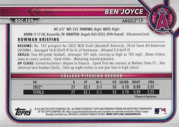 2022 Bowman Draft - Chrome Black & White RayWave Refractor #BDC-109 Ben Joyce Back