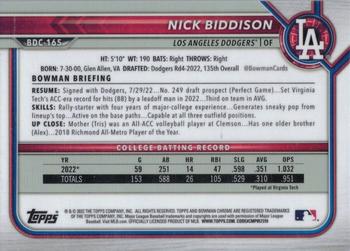 2022 Bowman Draft - Chrome Black & White RayWave Refractor #BDC-165 Nick Biddison Back
