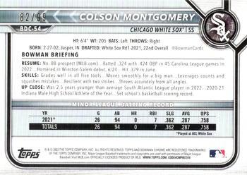2022 Bowman Draft - Chrome Green Sparkle Refractor #BDC-54 Colson Montgomery Back