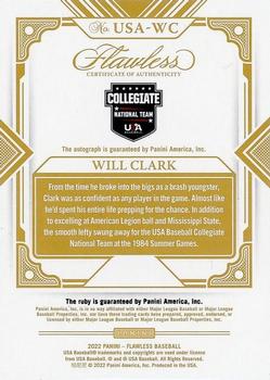 2022 Panini Flawless - USA Gems Signatures Ruby #USA-WC Will Clark Back