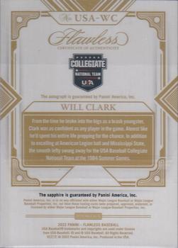 2022 Panini Flawless - USA Gems Signatures Sapphire #USA-WC Will Clark Back
