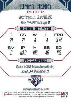 2022 Choice Reno Aces #04 Tommy Henry Back