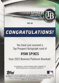 2022 Bowman Platinum - Top Prospect Autograph Blue #TOP-84 Ryan Spikes Back
