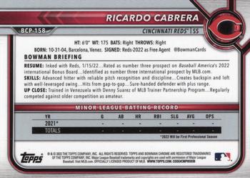 2022 Bowman Chrome - Prospects Mojo Refractor #BCP-158 Ricardo Cabrera Back