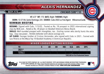 2022 Bowman Chrome - Prospects Mojo Refractor #BCP-172 Alexis Hernandez Back