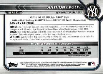 2022 Bowman Chrome - Prospects Mojo Refractor #BCP-182 Anthony Volpe Back