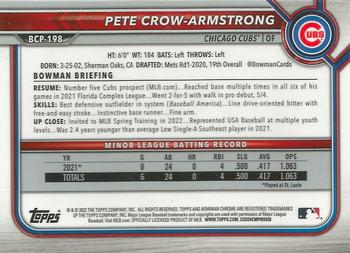 2022 Bowman Chrome - Prospects Mojo Refractor #BCP-198 Pete Crow-Armstrong Back