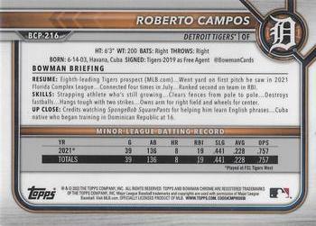 2022 Bowman Chrome - Prospects Mojo Refractor #BCP-216 Roberto Campos Back