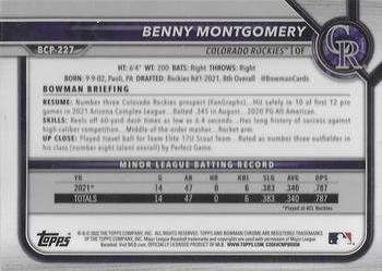 2022 Bowman Chrome - Prospects Mojo Refractor #BCP-227 Benny Montgomery Back