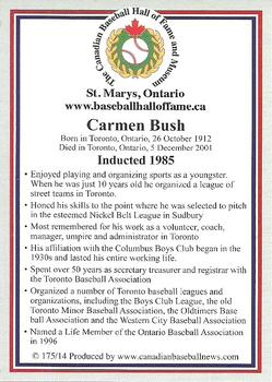 2002-23 Canadian Baseball Hall of Fame #175/14 Carmen Bush Back