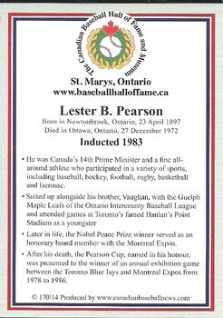 2002-23 Canadian Baseball Hall of Fame #170/14 Lester B. Pearson Back