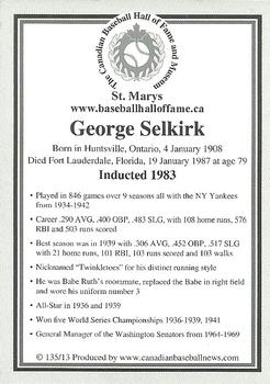 2002-23 Canadian Baseball Hall of Fame #135/13 George Selkirk Back