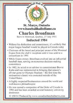 2002-23 Canadian Baseball Hall of Fame #150/14 Charles Bronfman Back