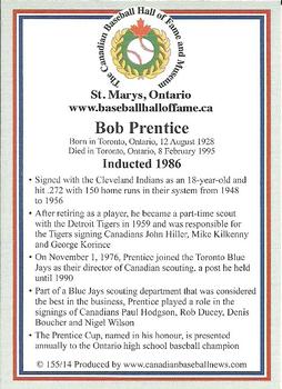 2002-23 Canadian Baseball Hall of Fame #155/14 Bob Prentice Back