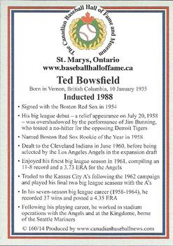 2002-23 Canadian Baseball Hall of Fame #160/14 Ted Bowsfield Back
