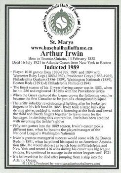 2002-23 Canadian Baseball Hall of Fame #115/12 Arthur Irwin Back