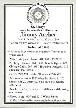 2002-23 Canadian Baseball Hall of Fame #136/13 Jimmy Archer Back