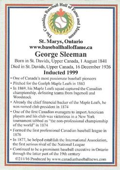 2002-23 Canadian Baseball Hall of Fame #211/16 George Sleeman Back