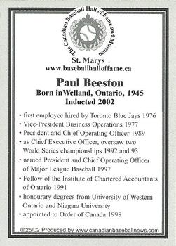 2002-23 Canadian Baseball Hall of Fame #25/02 Paul Beeston Back