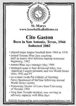 2002-23 Canadian Baseball Hall of Fame #22/02 Cito Gaston Back