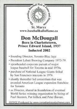 2002-23 Canadian Baseball Hall of Fame #23/02 Don McDougall Back