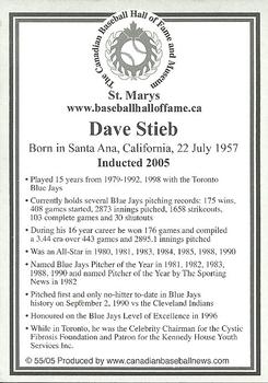 2002-23 Canadian Baseball Hall of Fame #55/05 Dave Stieb Back