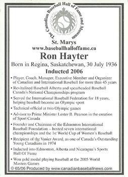 2002-23 Canadian Baseball Hall of Fame #65/06 Ron Hayter Back