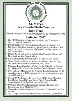 2002-23 Canadian Baseball Hall of Fame #76/07 John Haar Back