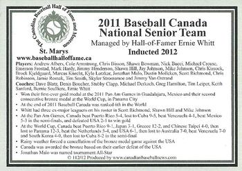 2002-23 Canadian Baseball Hall of Fame #112/12 2011 Baseball Canada National Senior Team Back