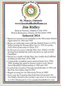 2002-23 Canadian Baseball Hall of Fame #149/14 Jim Ridley Back
