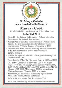 2002-23 Canadian Baseball Hall of Fame #147/14 Murray Cook Back