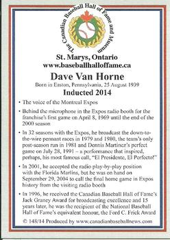 2002-23 Canadian Baseball Hall of Fame #148/14 Dave Van Horne Back