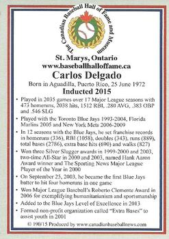 2002-23 Canadian Baseball Hall of Fame #190/15 Carlos Delgado Back